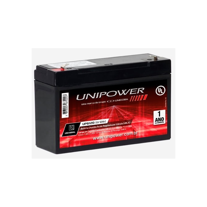 BATERIA SELADA   6V - 12AH - UNIPOWER-