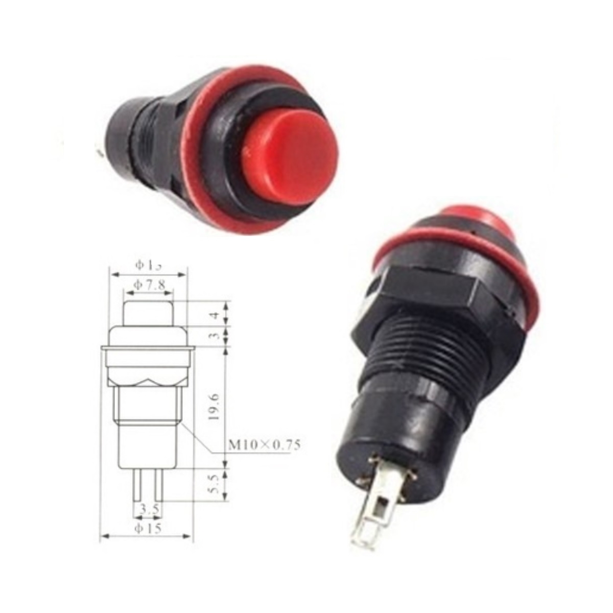 CHAVE BOTAO DS 211 - VERMELHO - TIPO PUSH BUTTON C/ TRAVA - MEDIA