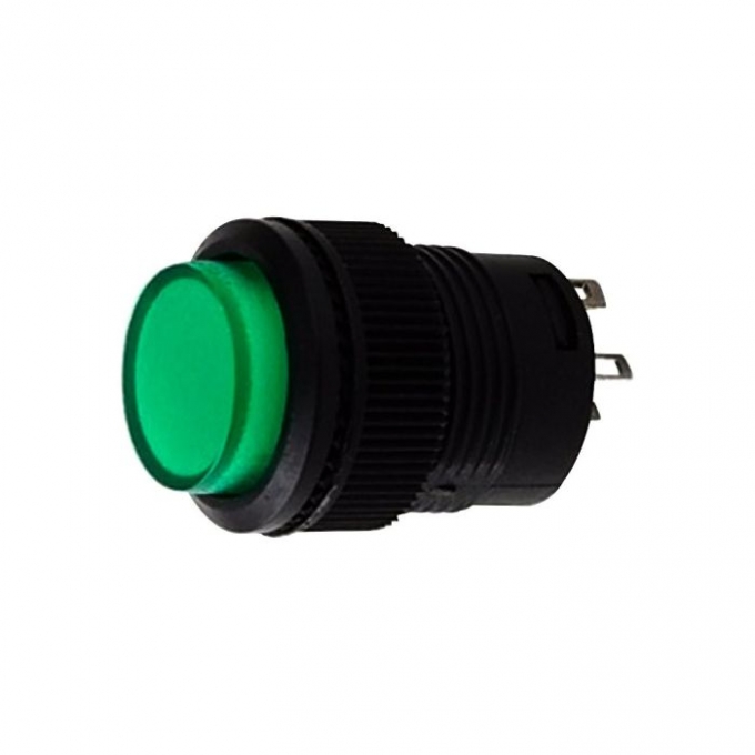 CHAVE BOTAO R16-503 AD - VERDE - TIPO PUSH BUTTON C/ TRAVA  C/ NEON