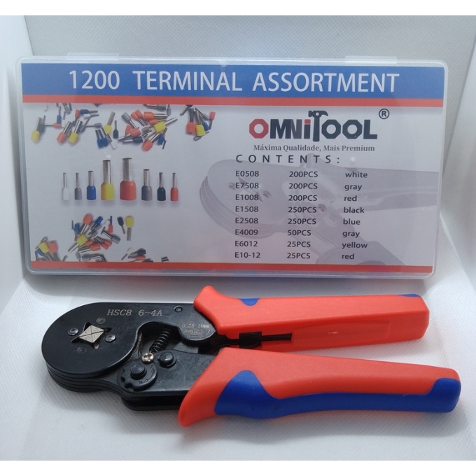 ALICATE HSC 8 6-4  CRIMP TUBULAR DE 0,25 A 10 MM C/ KIT 1200 TERMINAIS