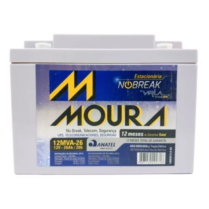 BATERIA SELADA VLRA - 12MVA-26 - 12V - 26AH - MOURA